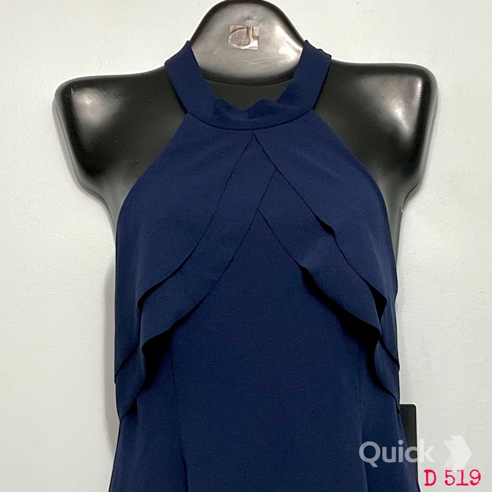 sz 8 - NWT Bebe Navy Ruffled Halter Dress